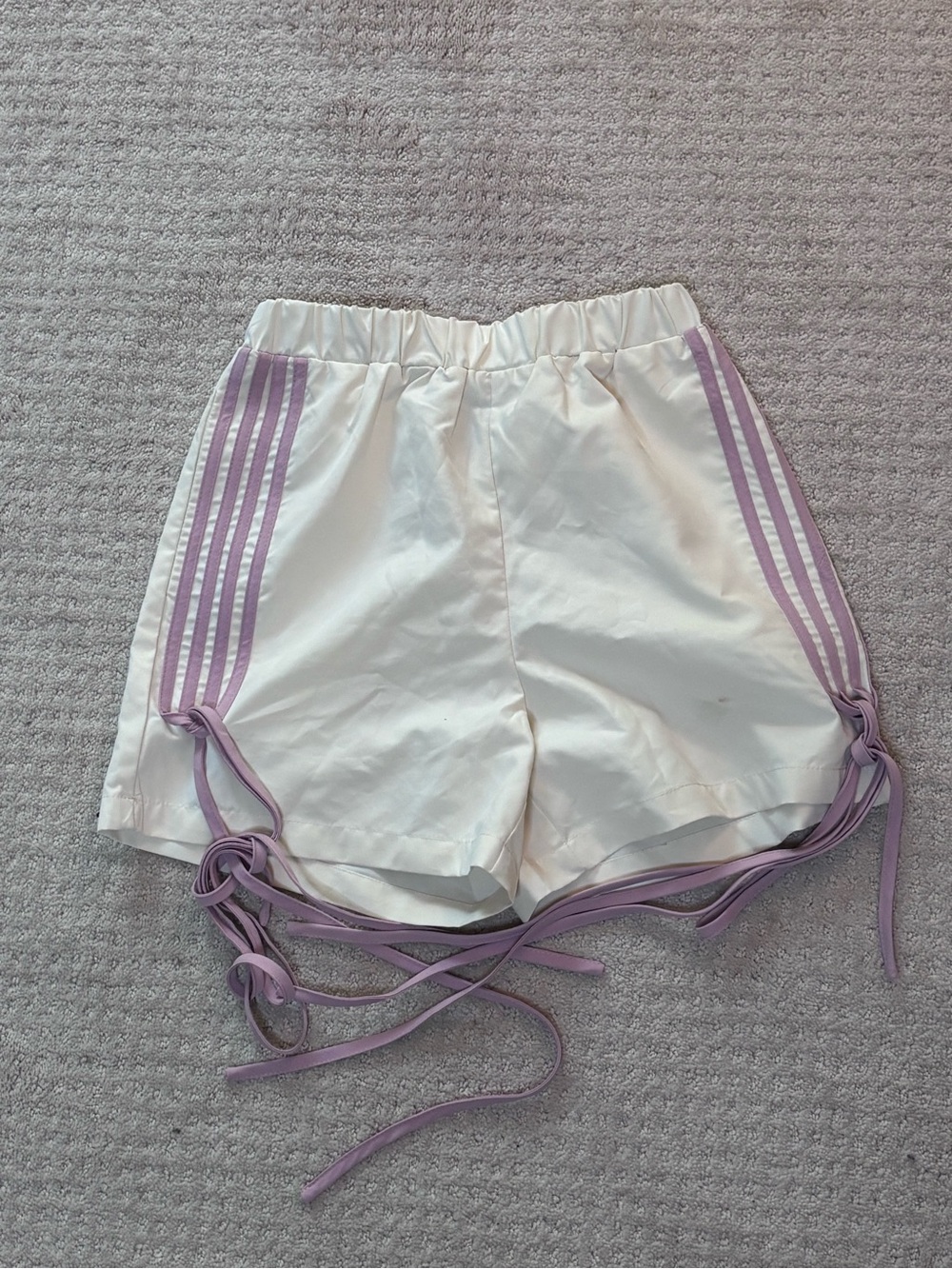 PrettyLittleThing White Athletic Shorts with Lavender Stripe & Lace-Up Sides